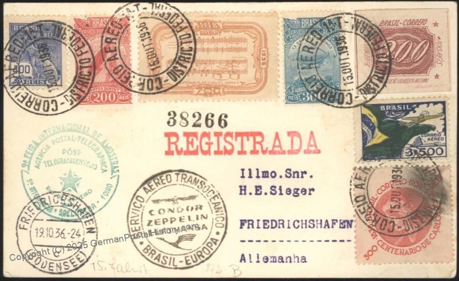 Brazil 1936 Graf Zeppelin Germany 11th SAF  Mi566 variety Cover  Sieger E 114293