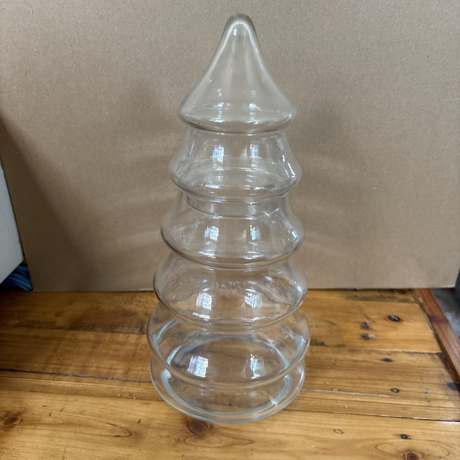Vintage Clear Glass Christmas Tree Candy Jar - Apothecary - 10.75" tall