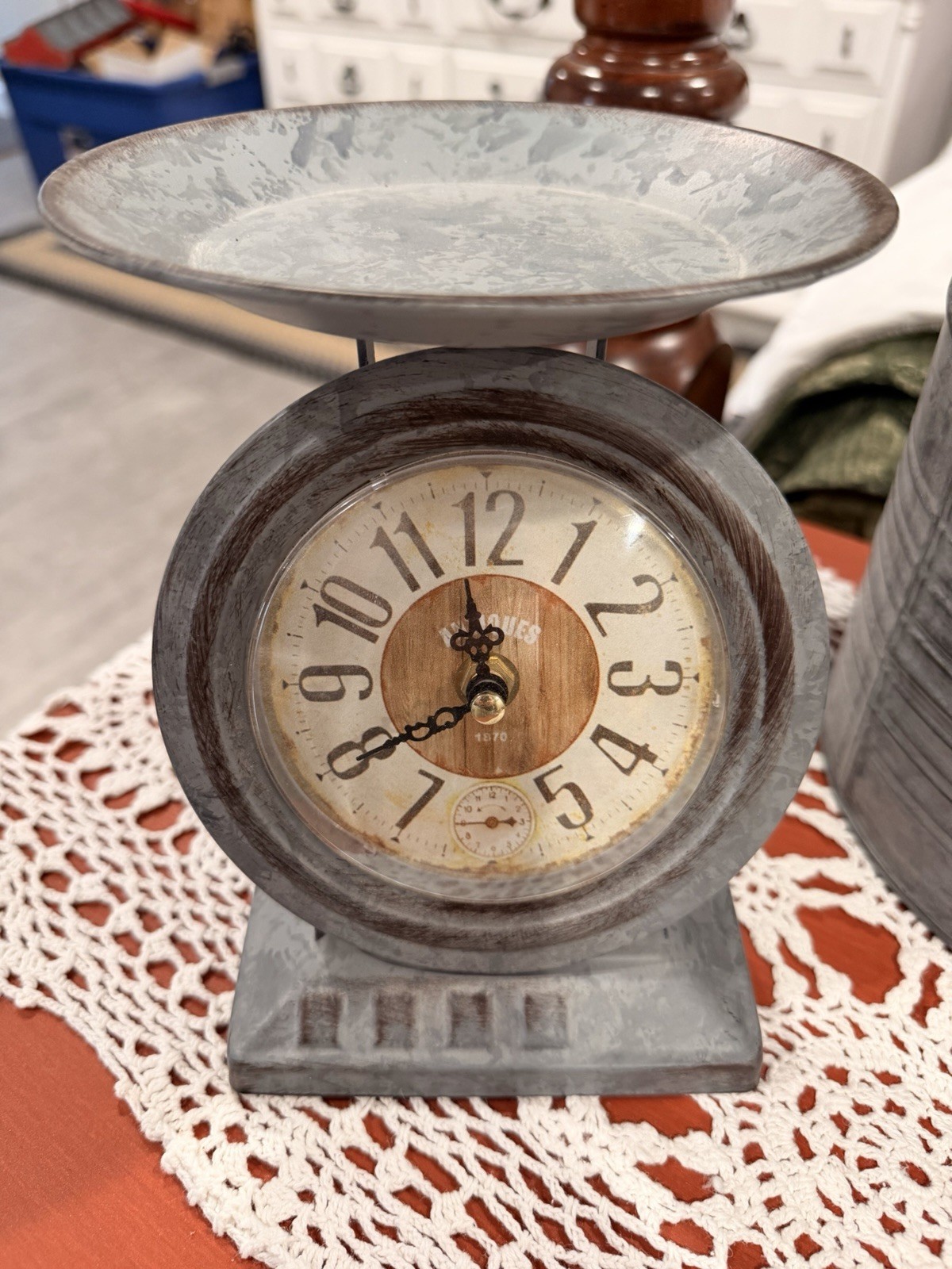 Farmhouse Metal Desk Clock Gray Matte Analog Quartz Kitchen Scale Style