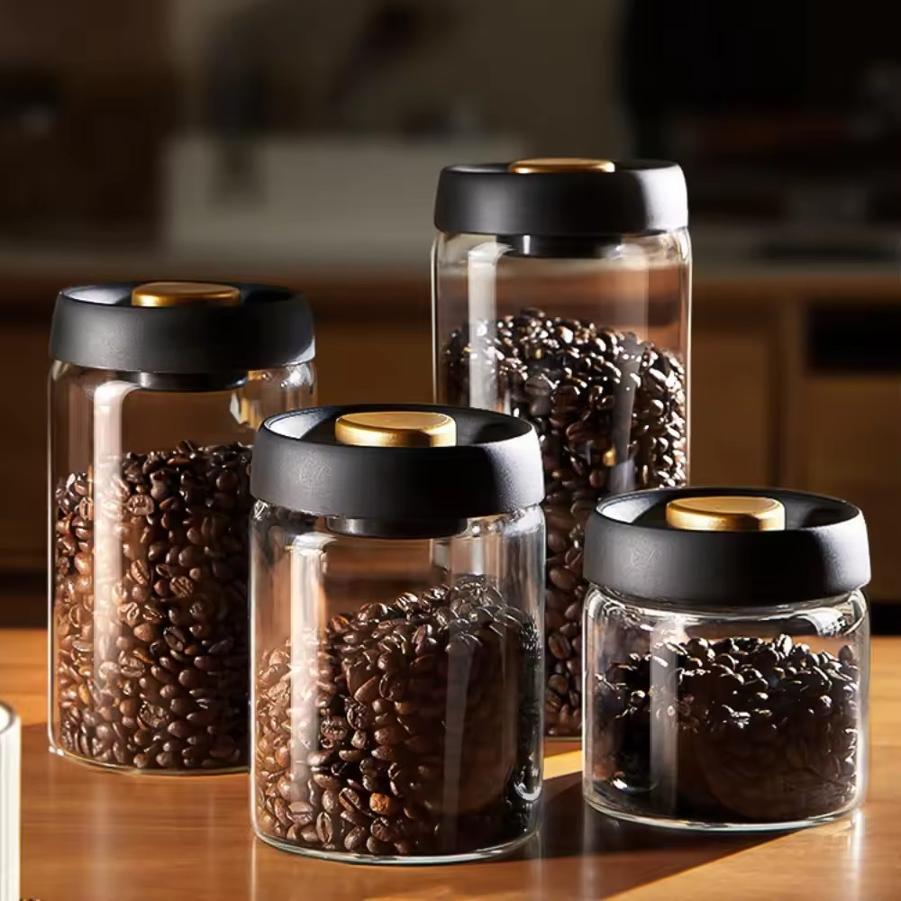 Vacuum Sealed Coffee Bean Jar Glass Airtight Food Storage Container Free Ship US