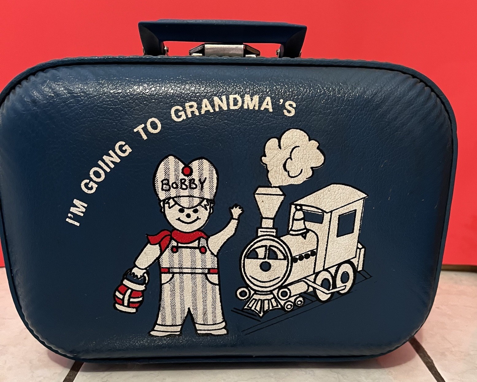 Vintage Going To Grandma’s Small Blue Hardcase Suitcase Boys Overnight *see Pics