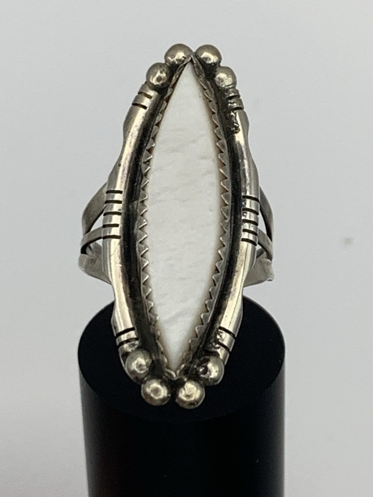 Vintage Sterling Silver Native American Marquise Mother of Pearl Ring Signed S