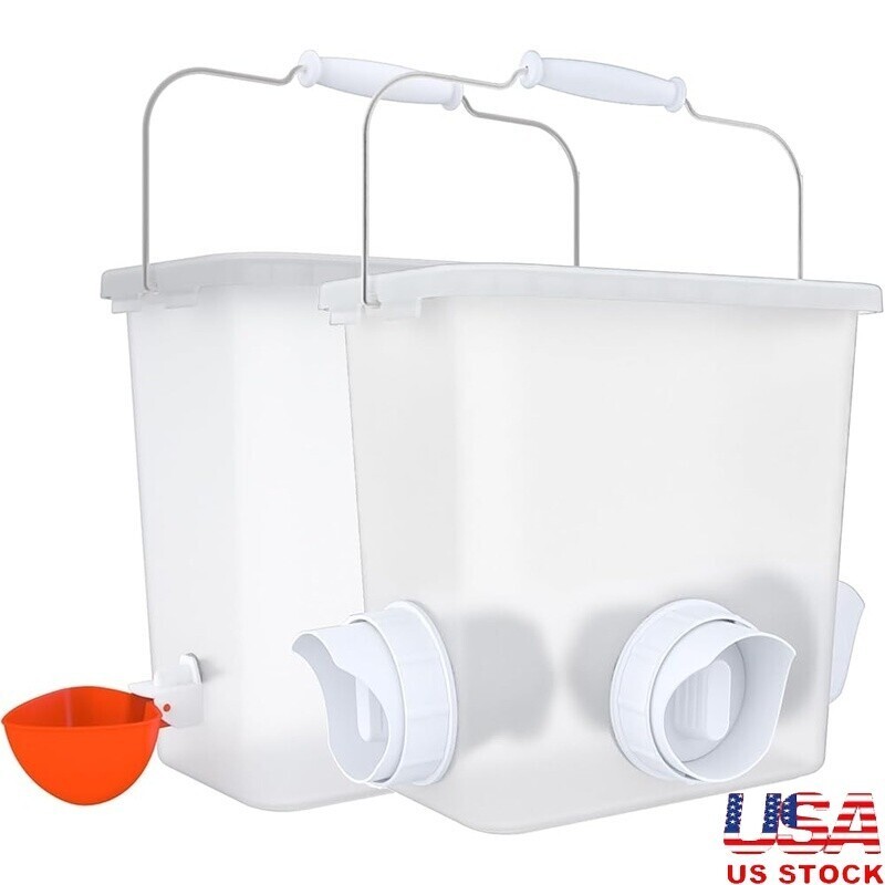 Automatic Pet Supplies Feeder Waterer Set W/ 3 Feed Ports Poultry Water Bucket