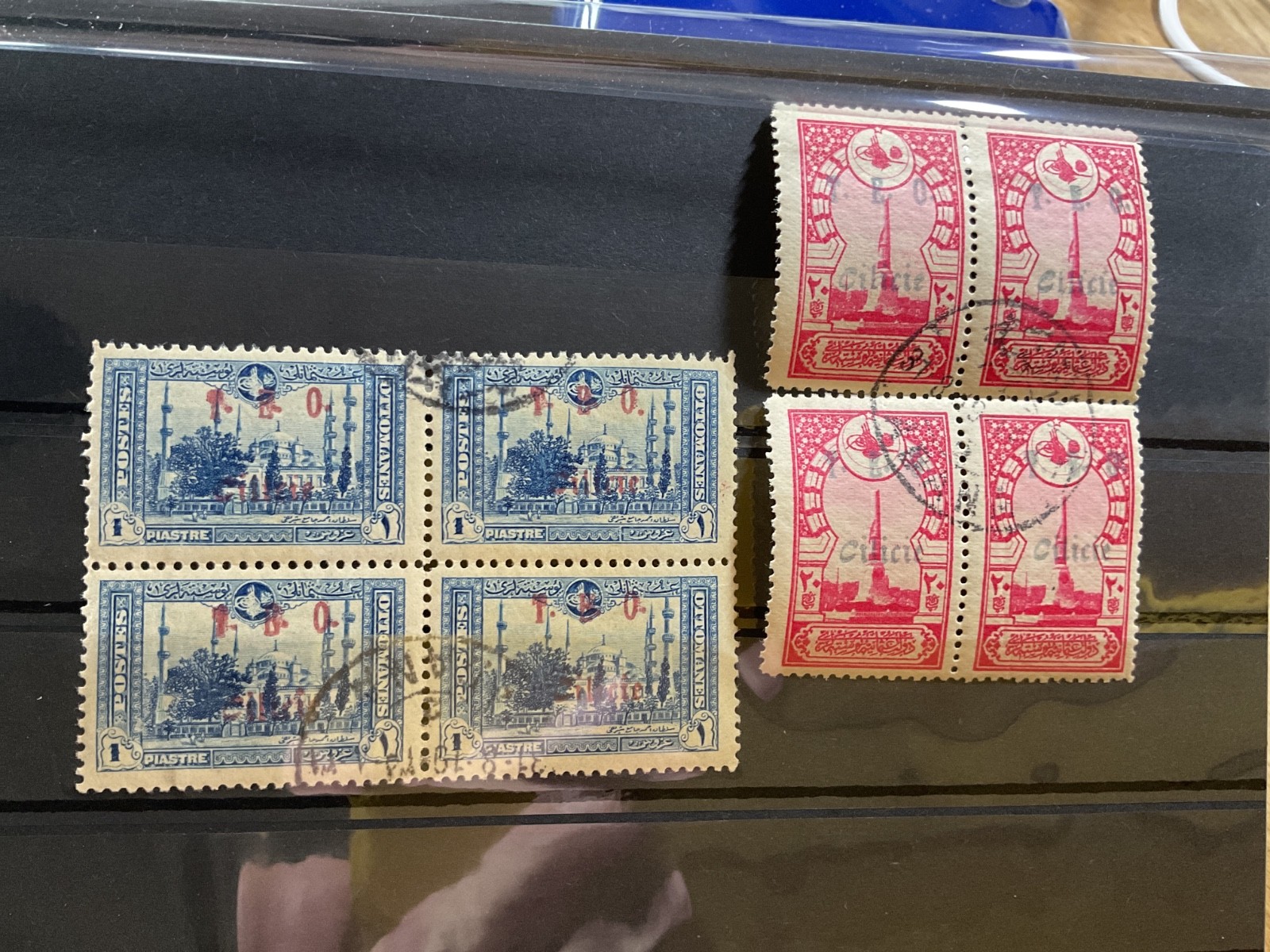 Cilicia cancelled blocks stamps on 2 cards B3061