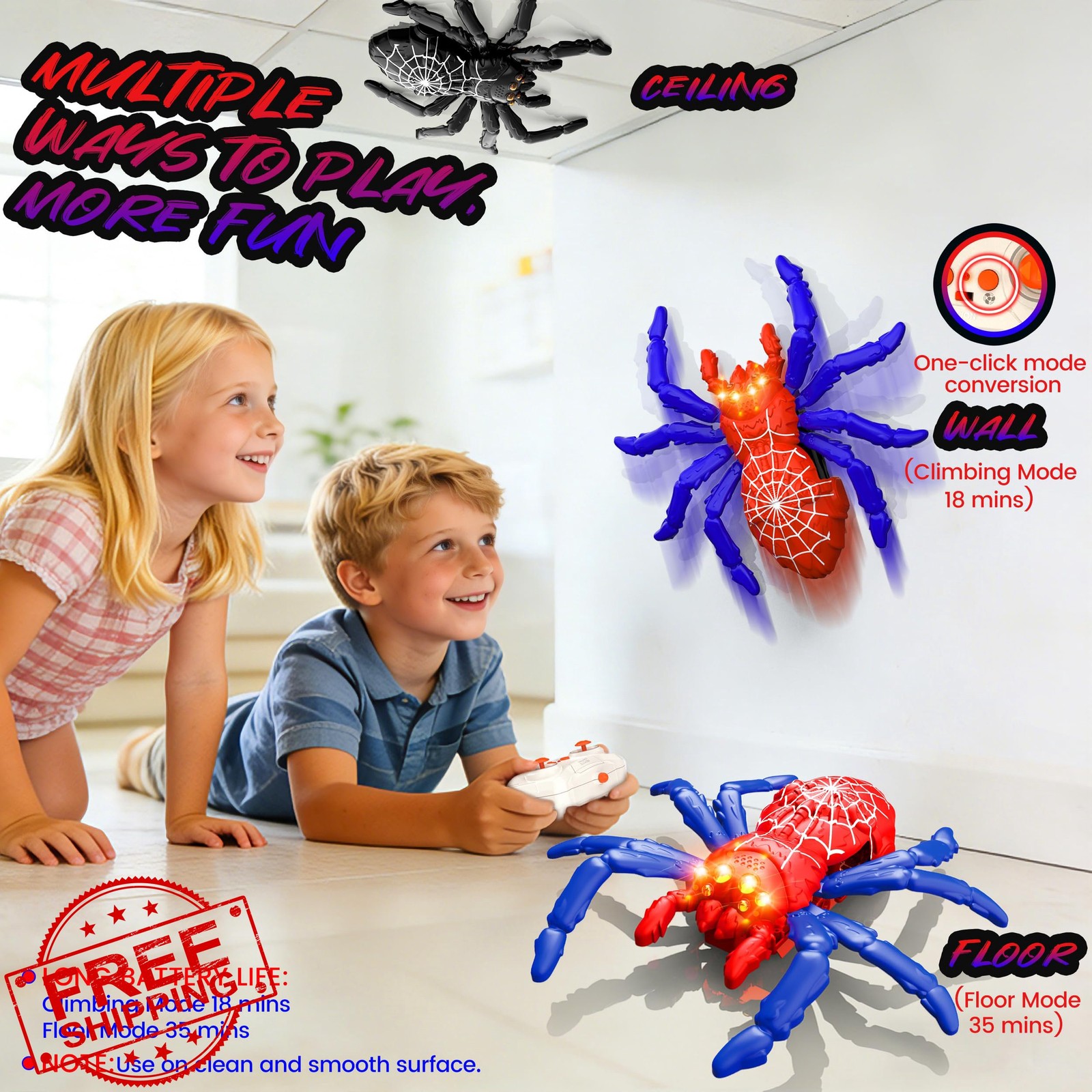 POPPLAYING Wall Climbing Spider RC Robot Crawler LED Lights