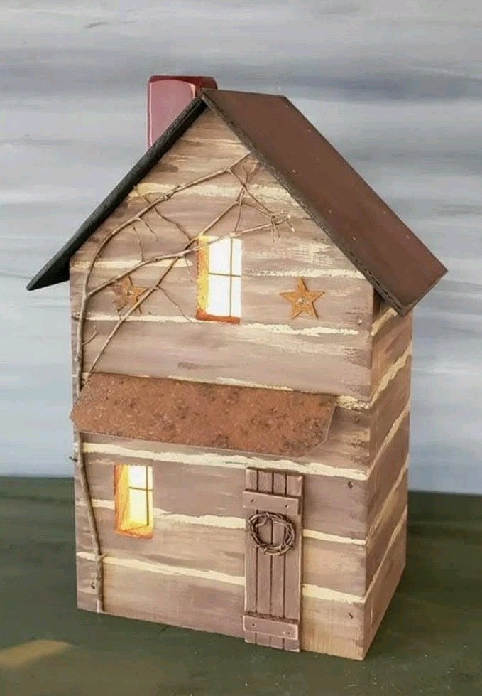 Log Cabin,Farmhouse Decor , Dollhouse,  Miniature house, Lighted house , Rustic 