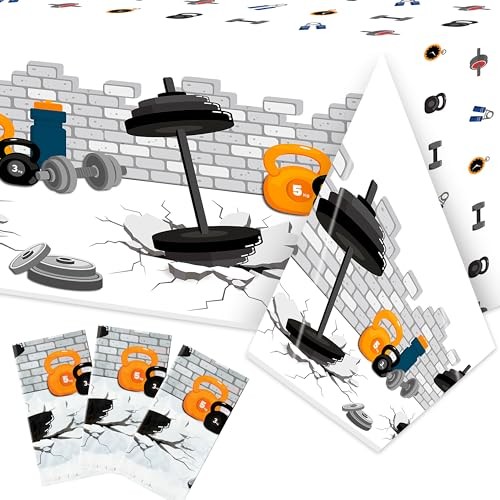 3Pcs Gym Birthday Party Tablecloth - 87 x 51 Inches Plastic Fitness Sports 