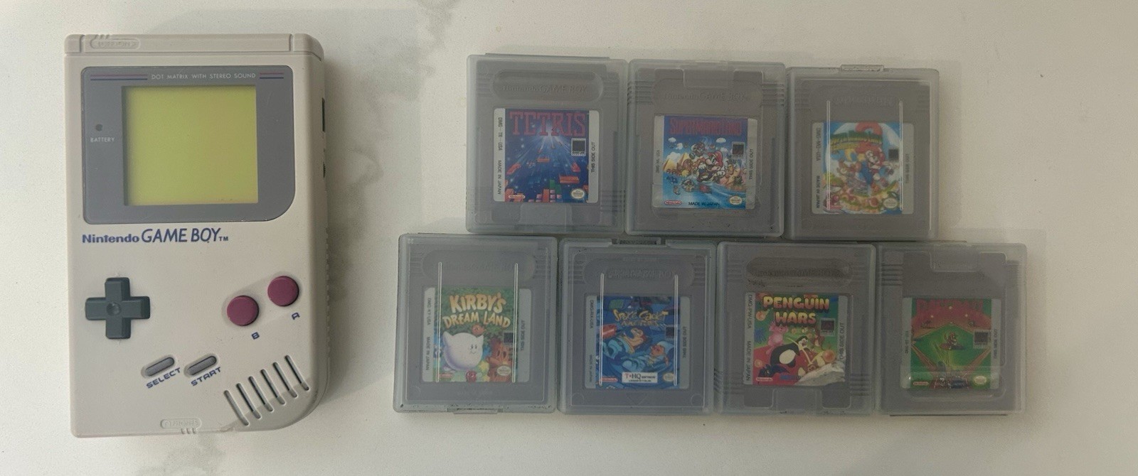 VINTAGE 1990 Nintendo Game Boy (DMG-01) Early "G" Serial # + 7 Games - TESTED