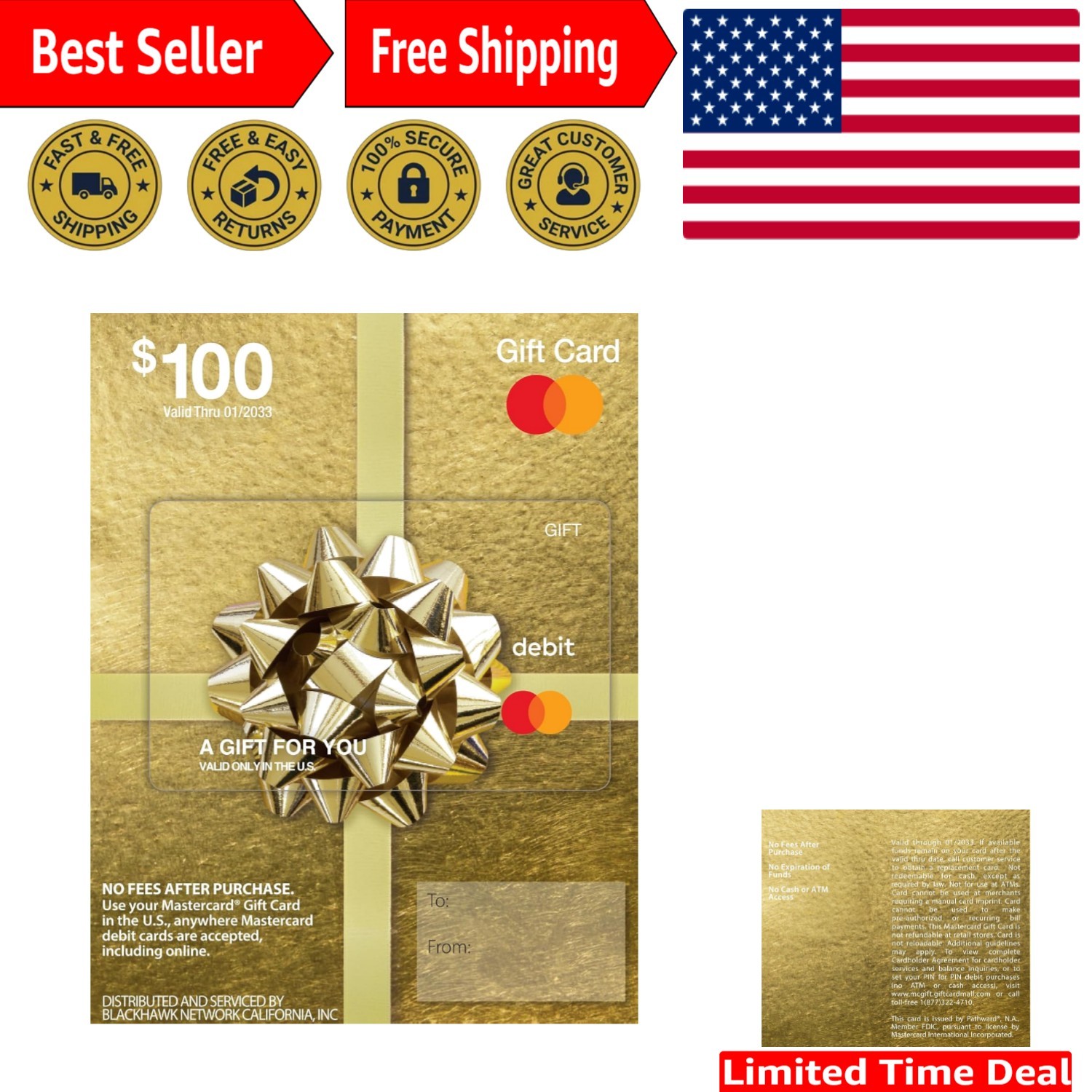 Physical Gift Card – $100 plus $5.95 Purchase Fee