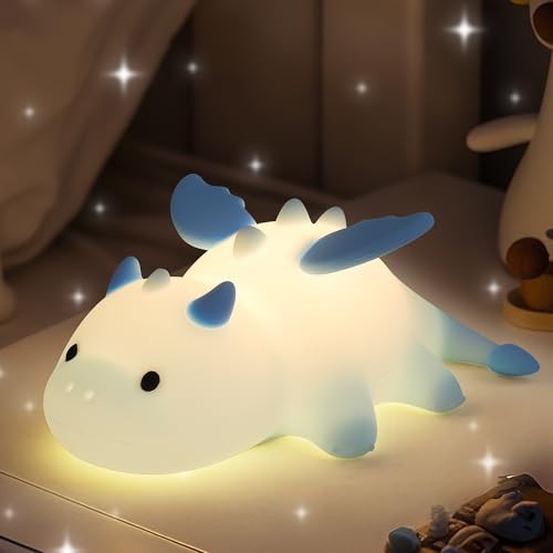  Dragon Night Light for Kids, Cute Soft Silicone Touch Lamp with 8 Blue Dragon