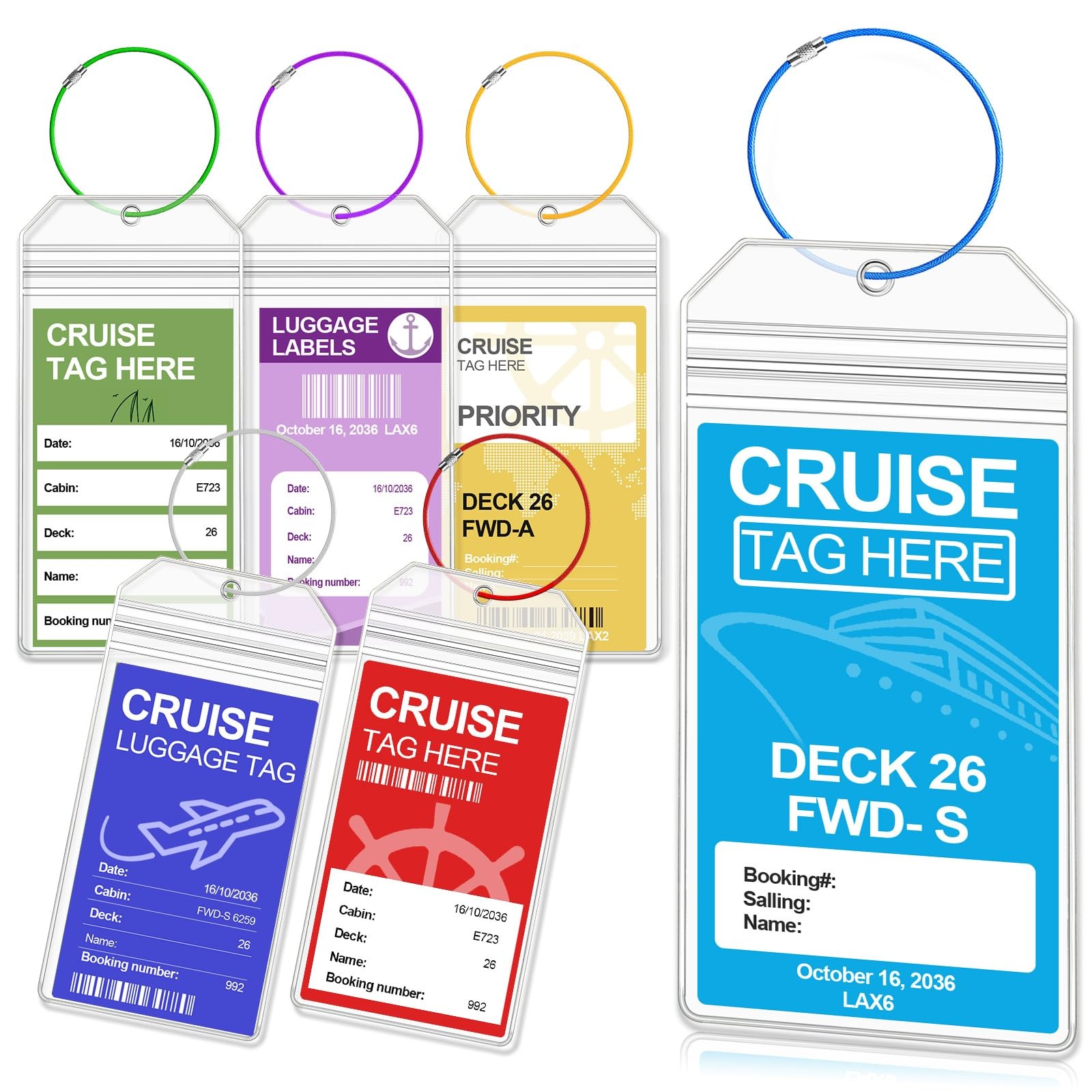 5or6 Pack Cruise Luggage Tag Holders for Carnival NCL Princess MSC Cruise Ships