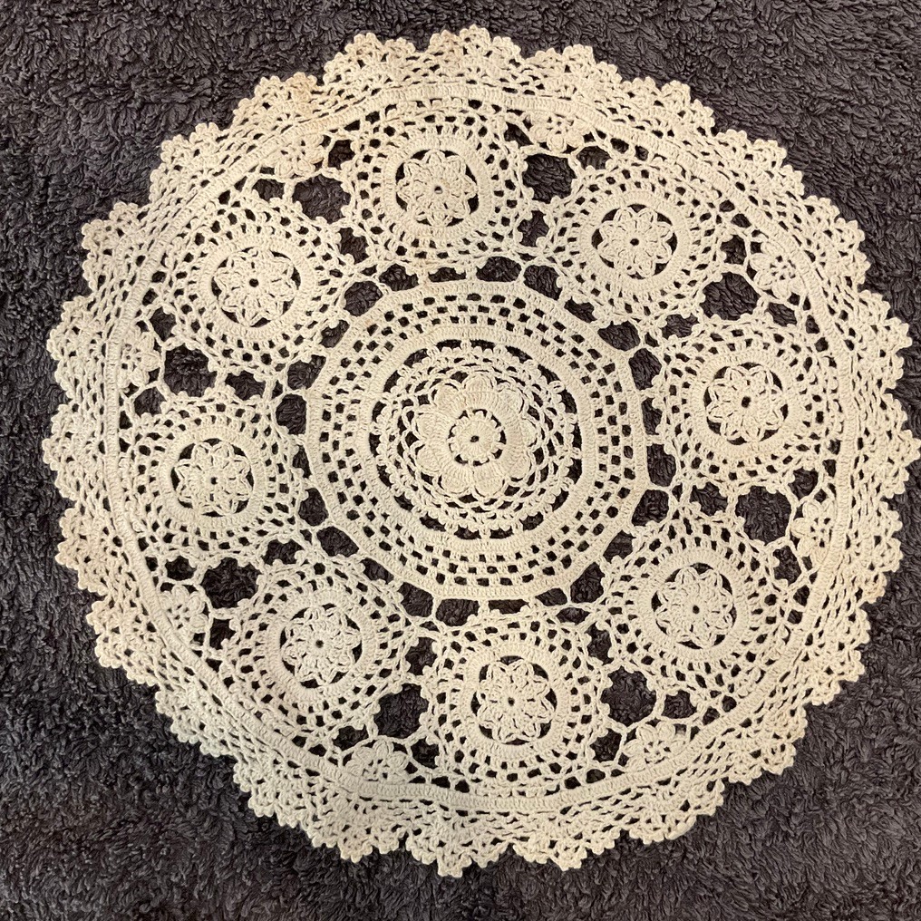 Vintage Handmade  crocheted Doily  cream 11 inch diameter Retro Cottage Core