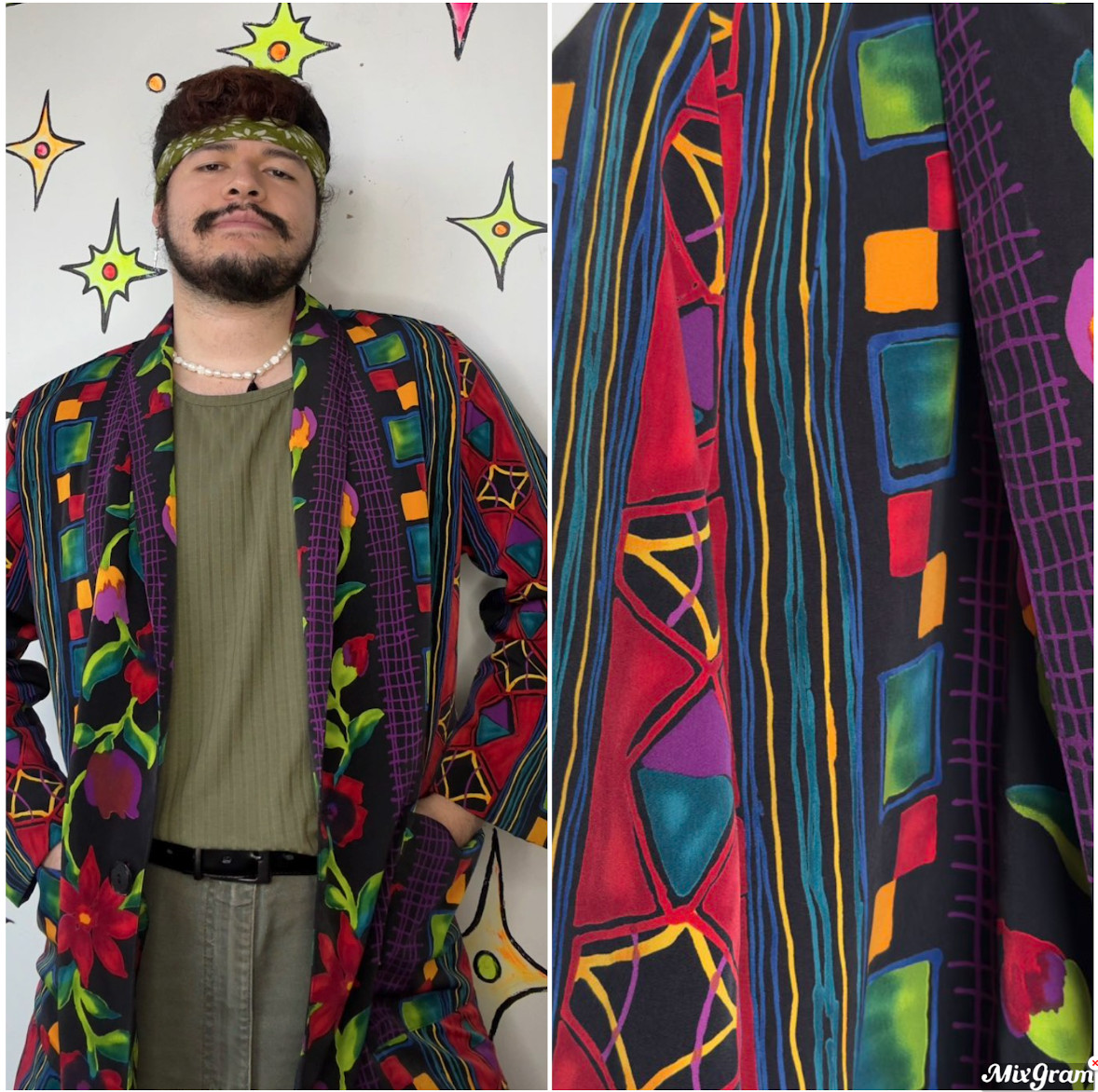 80s Floral Wearable Art Blazer | Avant Garde Multicolor Statement Jacket – Large