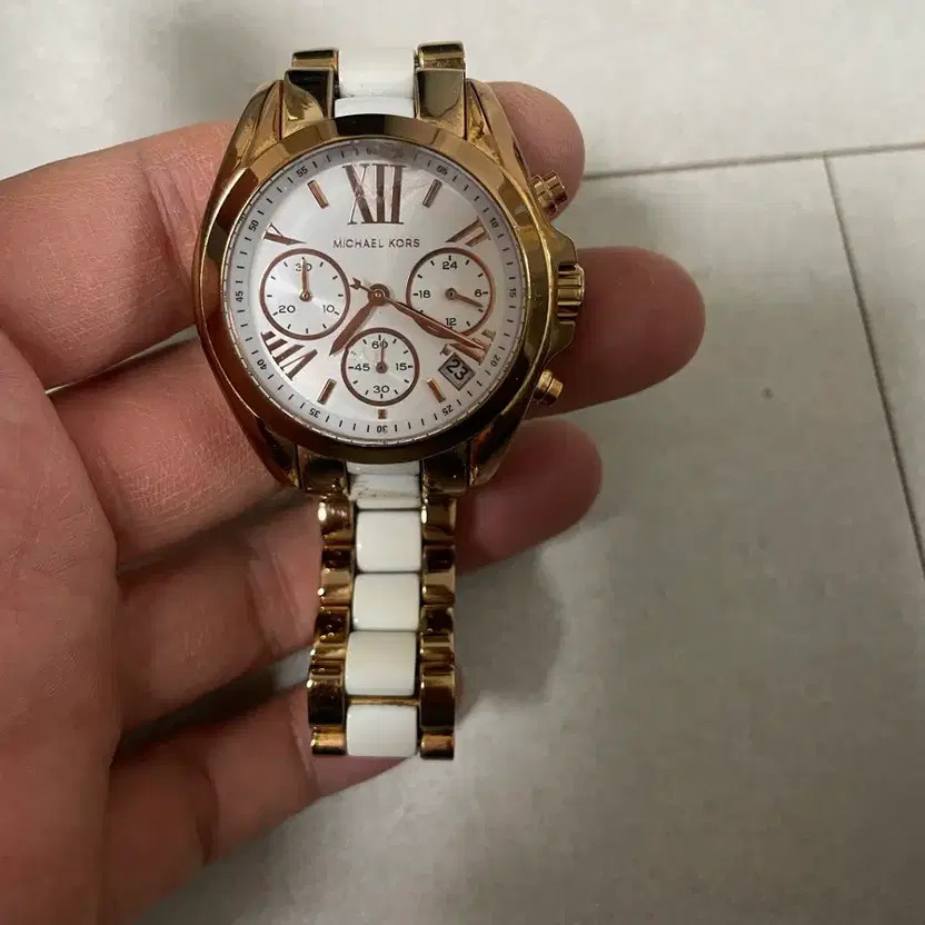 Michael Kors Women's Watch Gold Frame White Band Elegant Accessory