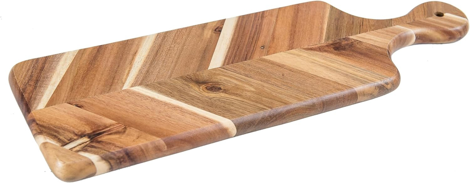 Acacia and Rubberwood Herringbone Charcuterie Paddleboard for Hors D’Oeuvres, Ch