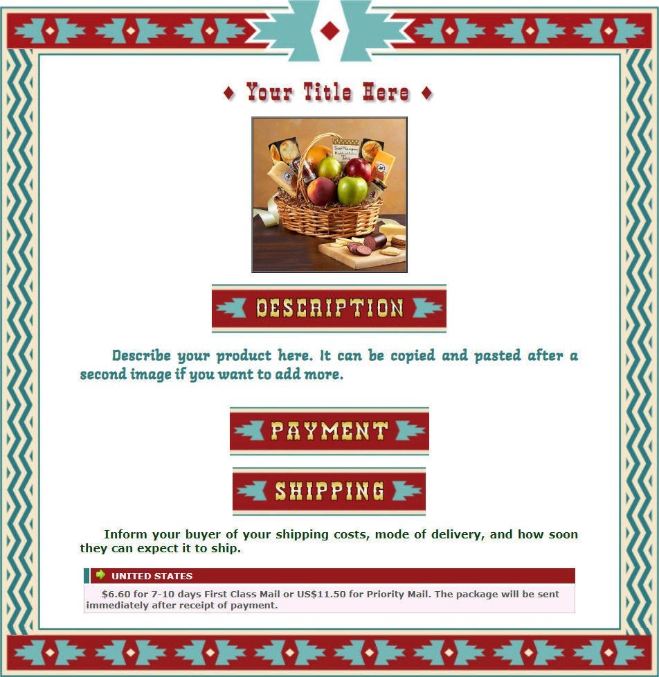 AUCTION TEMPLATE Southwestern Design - Free Email Shipping