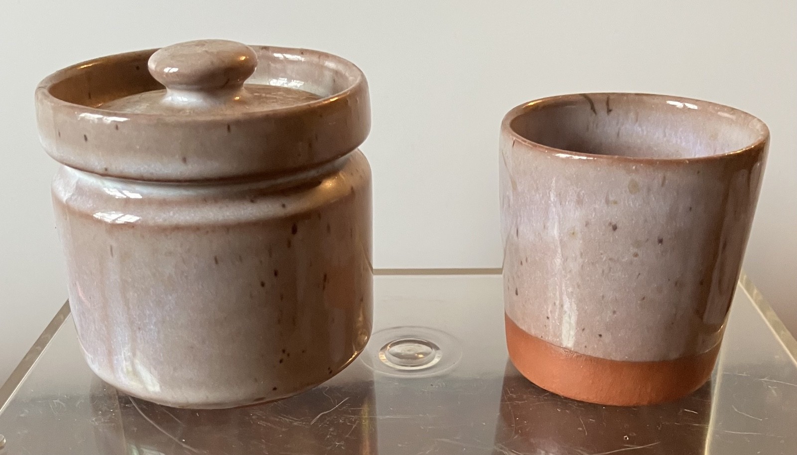 Vintage VT Pittsfield Pottery Crock 3" & Votive Candle Holder Signed Brown Glaze