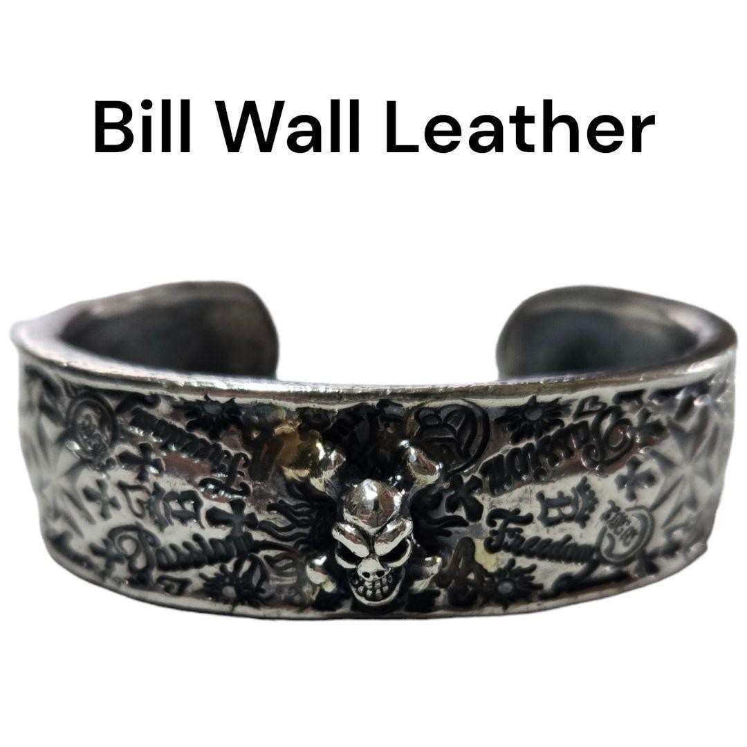 BWL Bill Wall Leather S925 18K Gold Solder Graffiti w/ Skull Crossbones Bangle