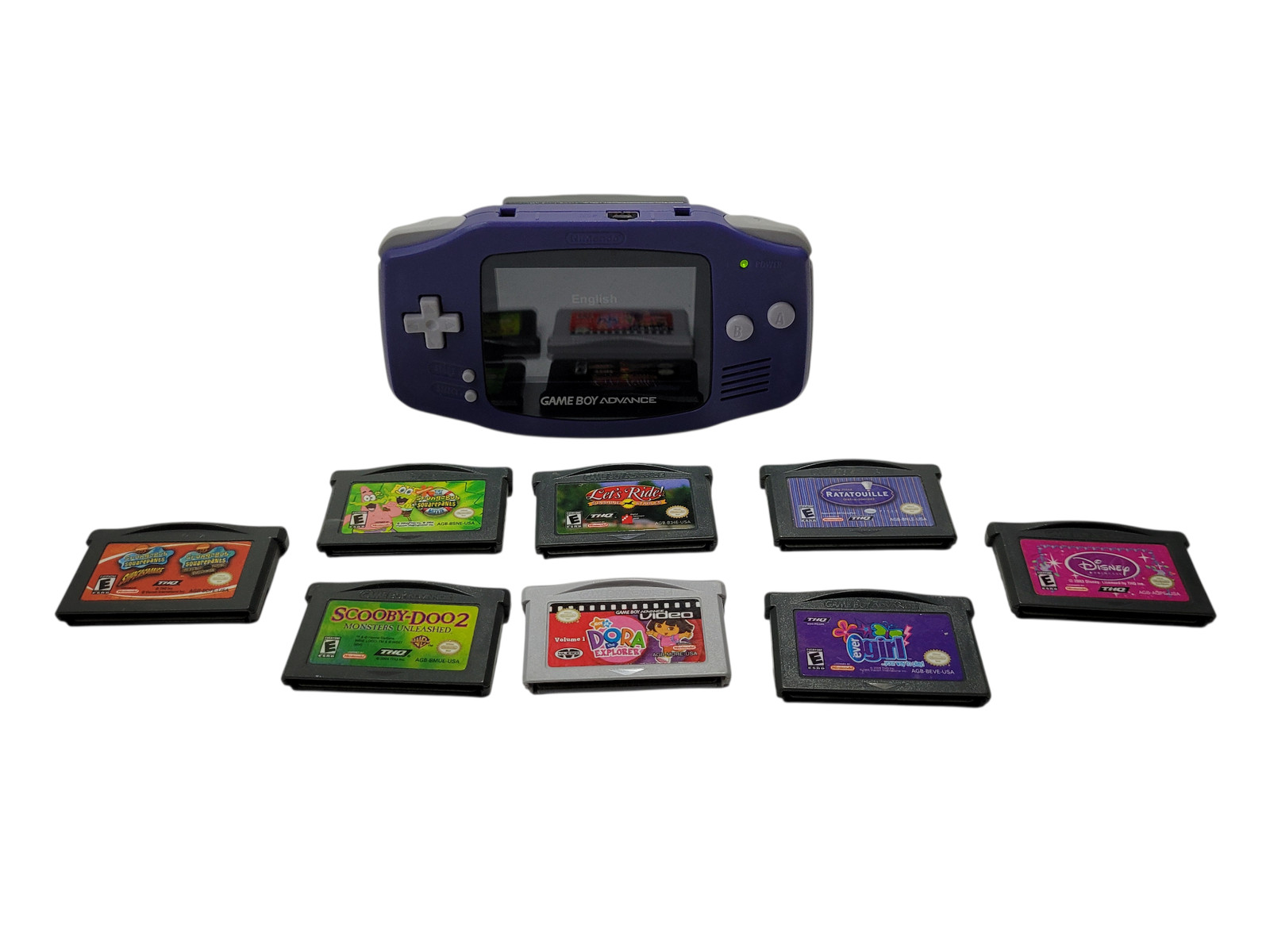 Nintendo Gameboy Advance AGB-001with 9 Games Lot Bundle Purple
