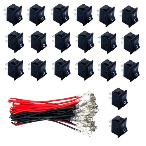 20 Pcs 12V Small Rocker Switches,KCD1 2 Pin SPST Rectangle Black On Off Switch 