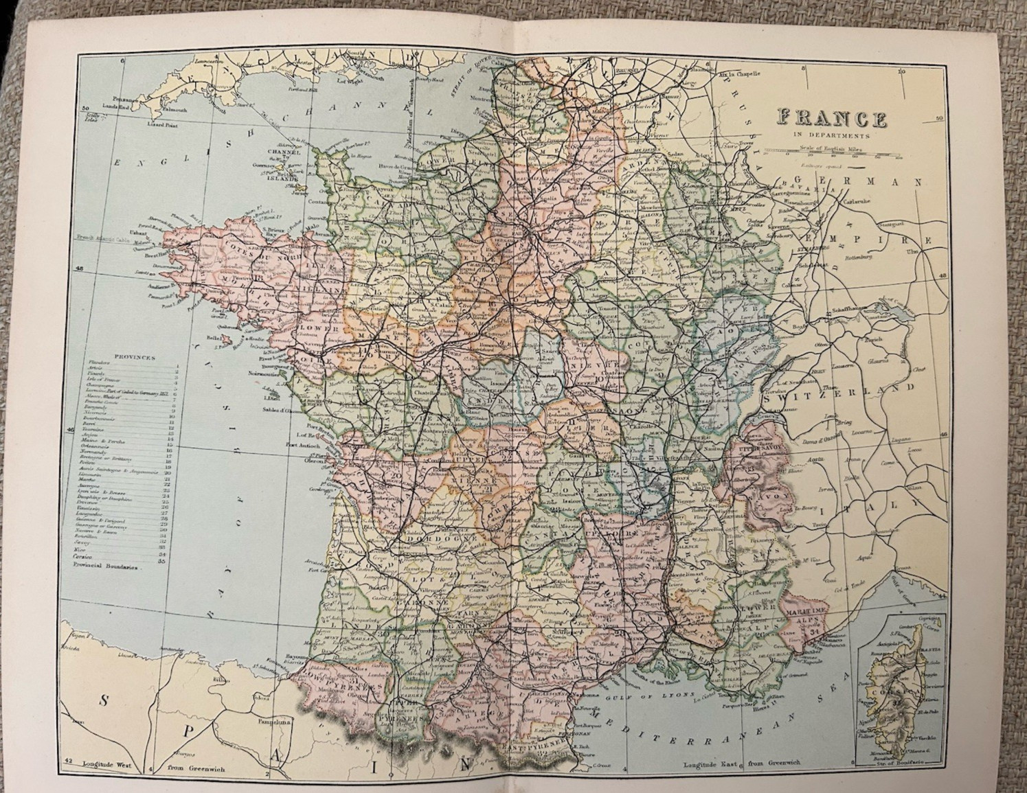 Antique Map France by Departments c1870s Victorian Fold-Out Atlas Print Original
