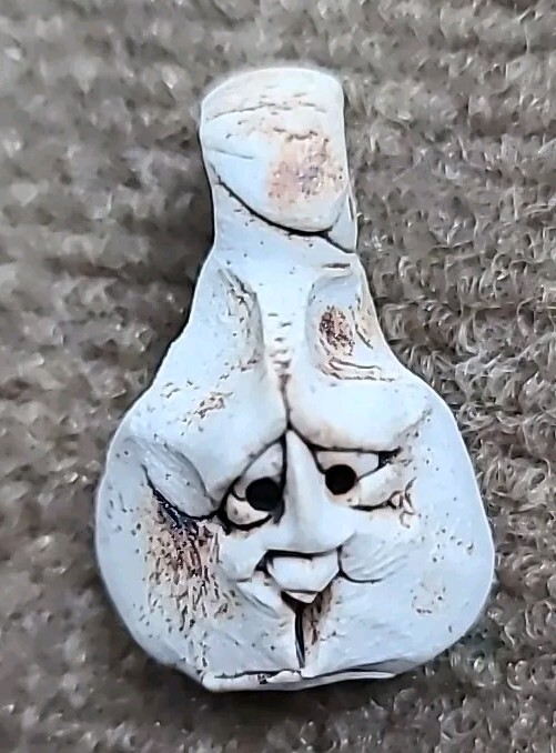 Vintage 70s Clay Pottery Ugly Face Jester Pendant – Handmade Rustic Joker Face