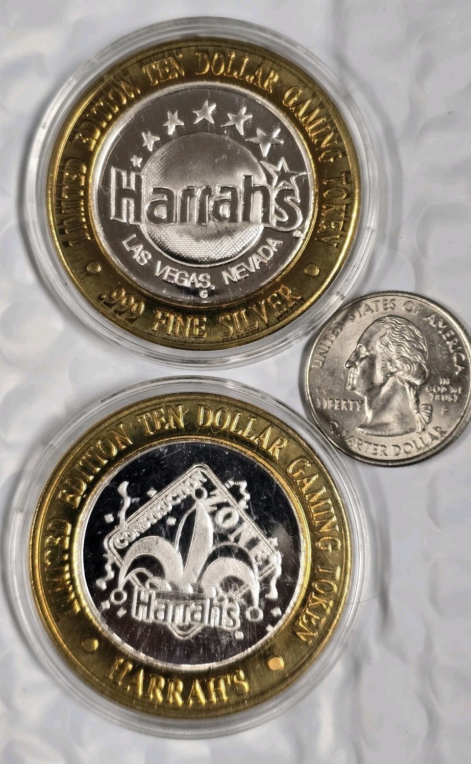 $10 Casino Gaming Token Las Vegas Solid.999 AG Silver HARRAH'S CONSTRUCTION ZONE