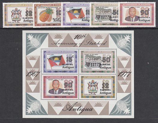 Barbuda - Mail Yvert 365/9+Hb 29 ** MNH 10th Anniversary Of Antigua