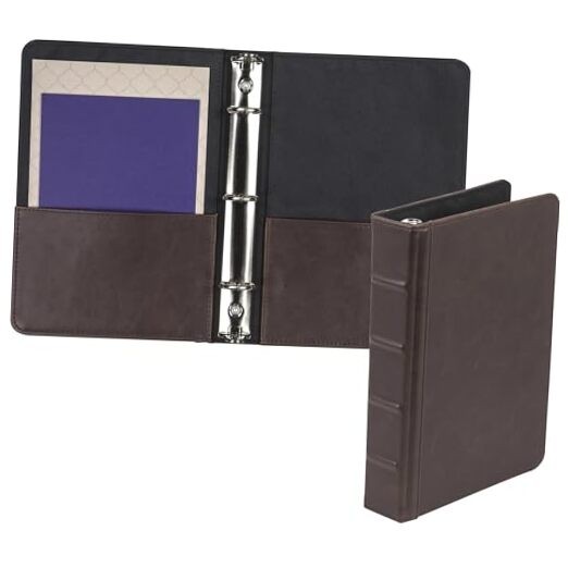  Vintage Leather Mini 3 Ring Binder Round Ring 1 Inch Brown Junior - No Zipper