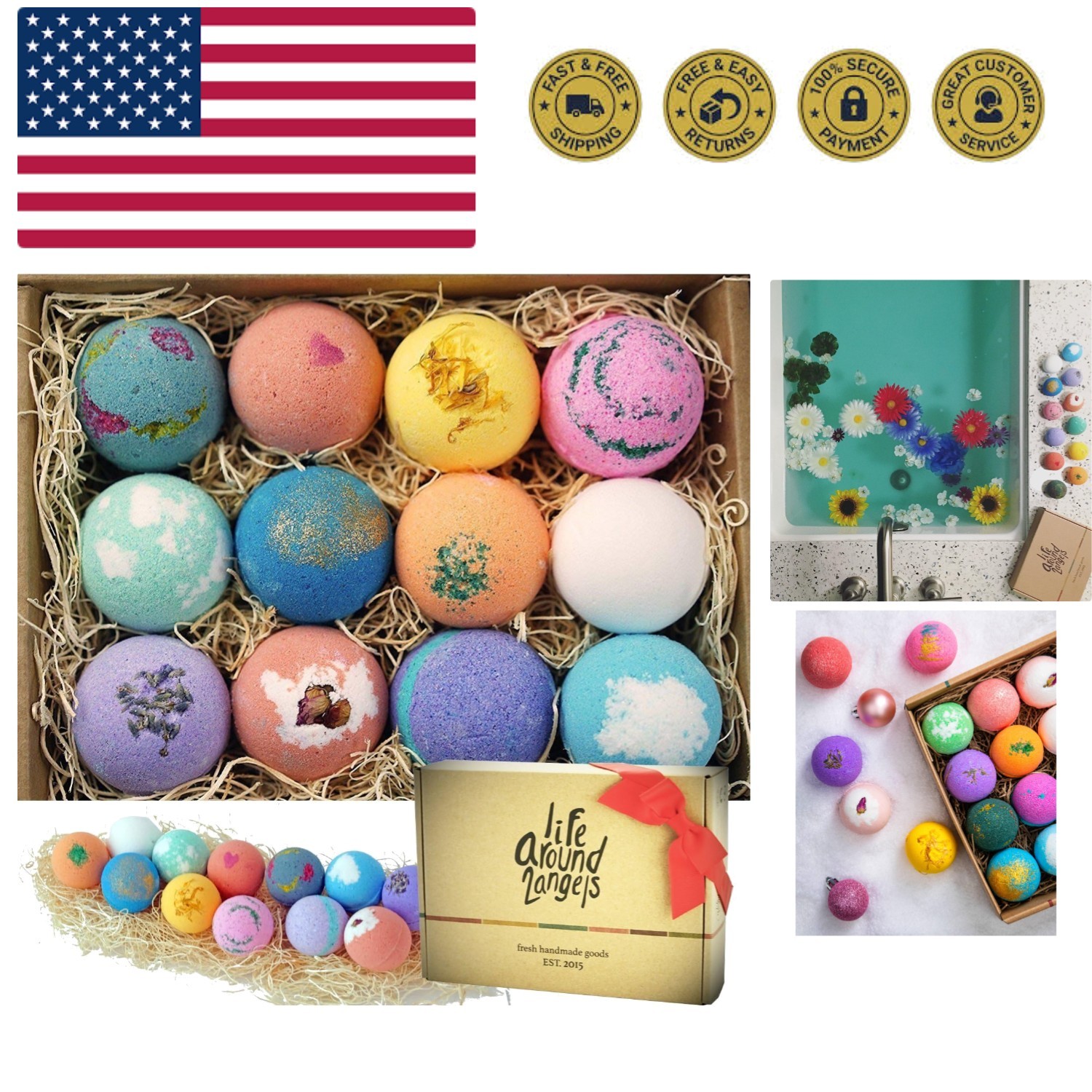 Bath Bombs Gift Set 12  made Fizzies, Shea & Coco Butter Dry Skin Moisturize,...