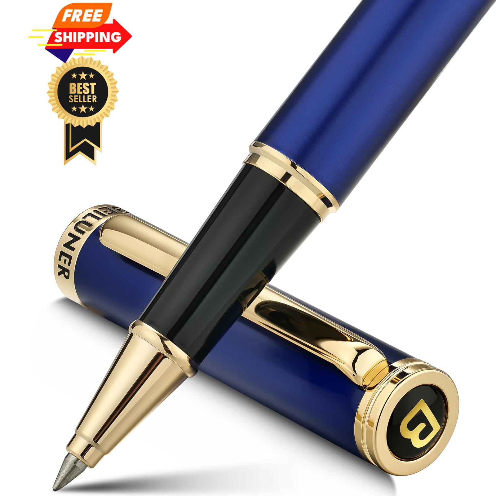 BEILUNER Luxury Rollerball Pen,24K Gold 1 Count (Pack of 1), ,Blue and 