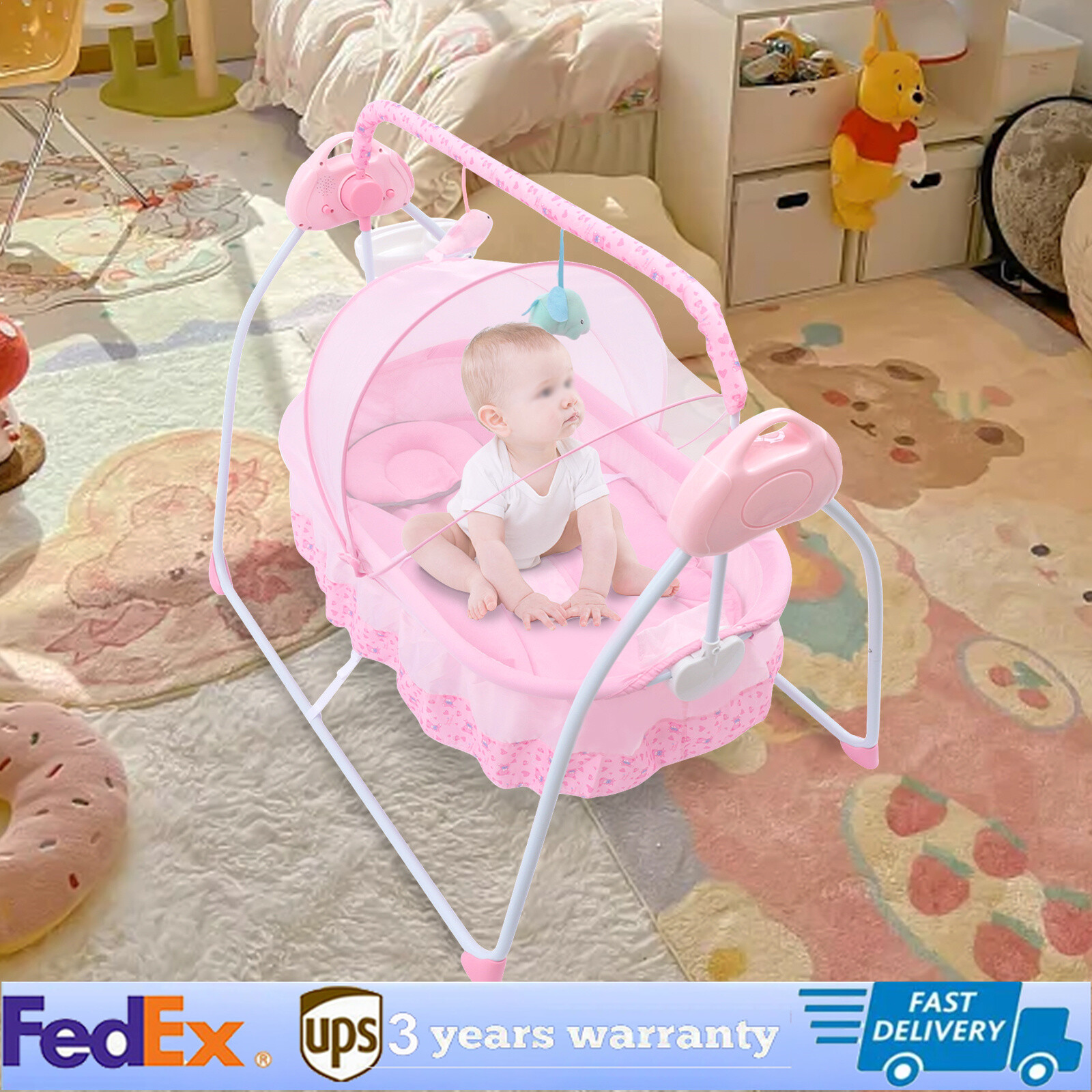 Baby Swing Bouncer Electric Baby Crib Cradle Infant Rocker Seat Chair Bassinet