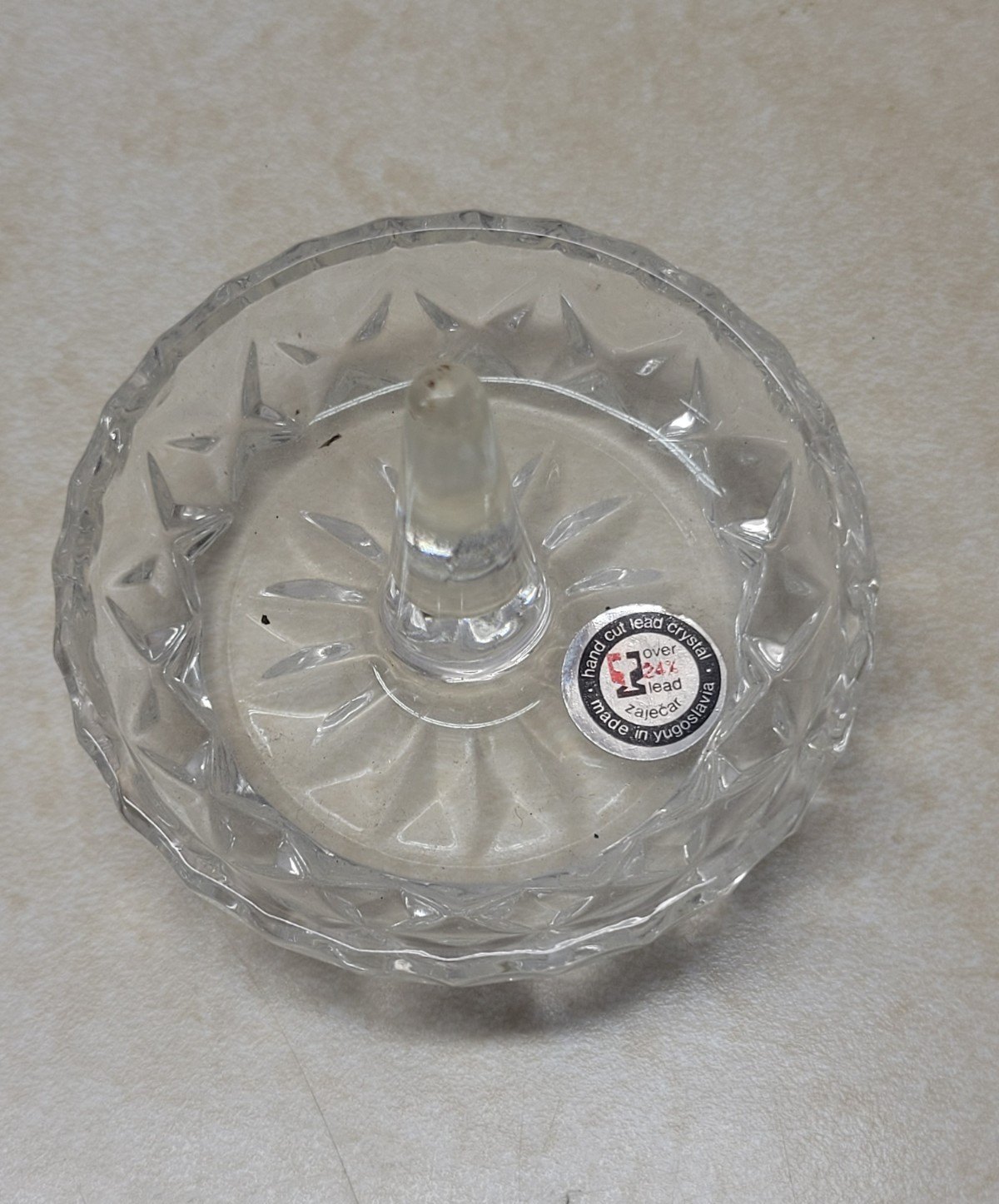 Zajecar Hand Cut Lead 24% Crystal Clear Ring Holder Trinket Dish Yugoslavia