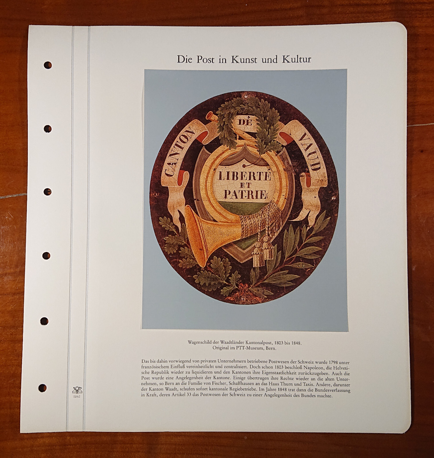 Vordruckblatt Post Art & Culture Wagenschild Waadtländer Kantonalpost 1803