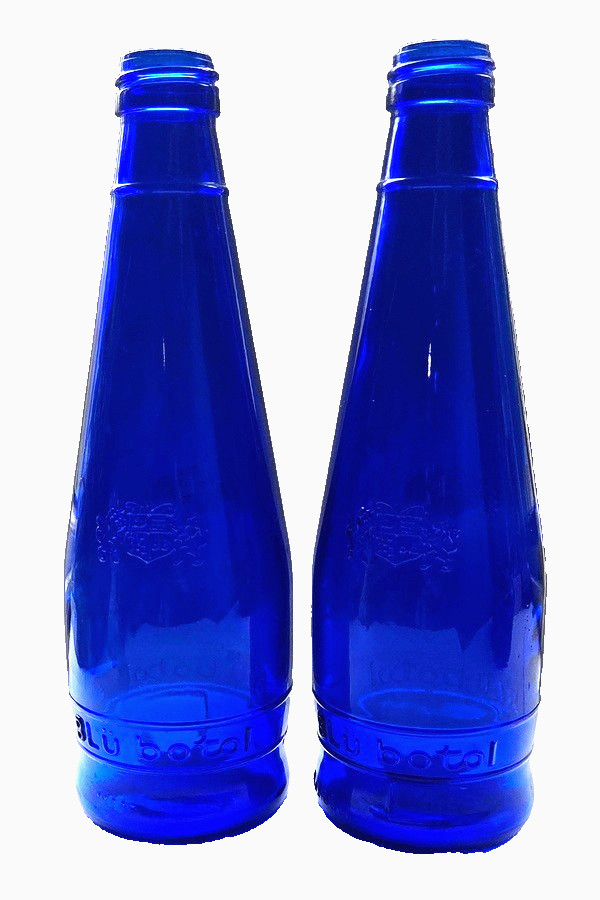 Two  8 1/4" Vintage 1990's "Blu Botol", Cobalt Blue Bottles
