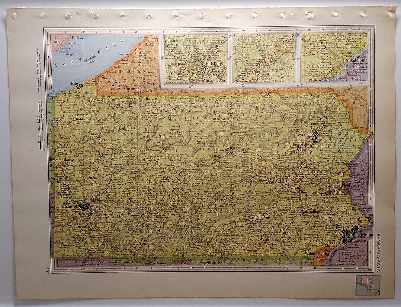 1957 Vintage PENNSYLVANIA Atlas Map Old Authentic MCM Encyclopedia Britannica