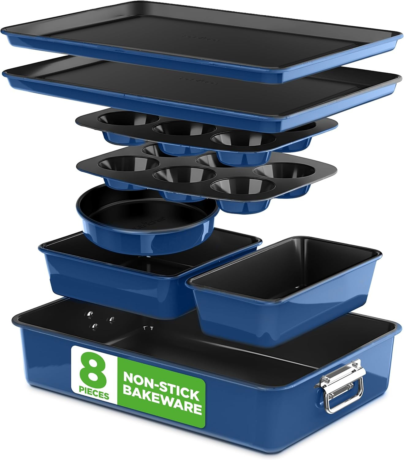 8-Piece Nonstick Stackable Bakeware Set - PFOA, PFOS, PTFE Free Baking Tray Set 