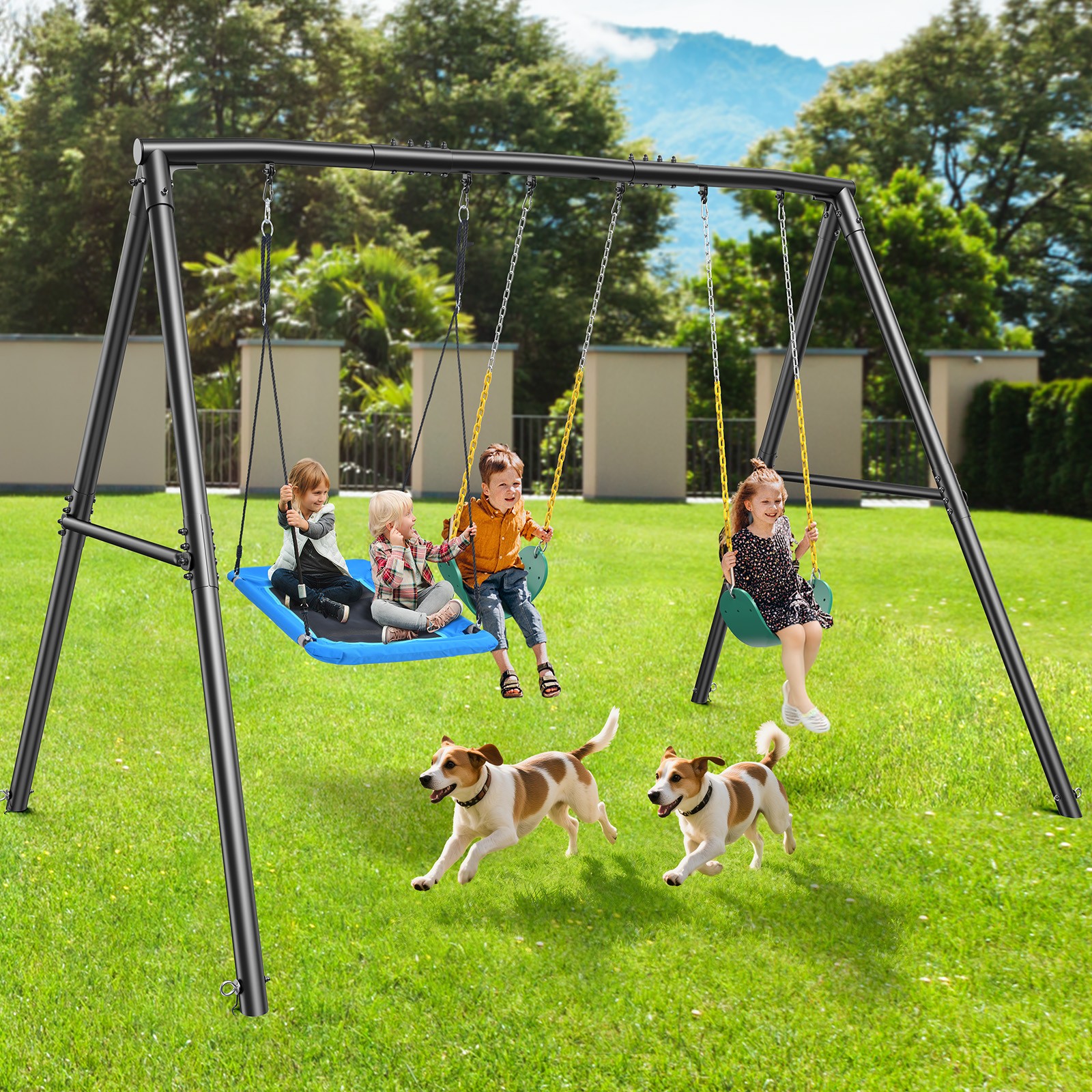 Hapfan 600LB Heavy Duty Metal Swing Set for Kids Outdoor Backyard with 3 Swings