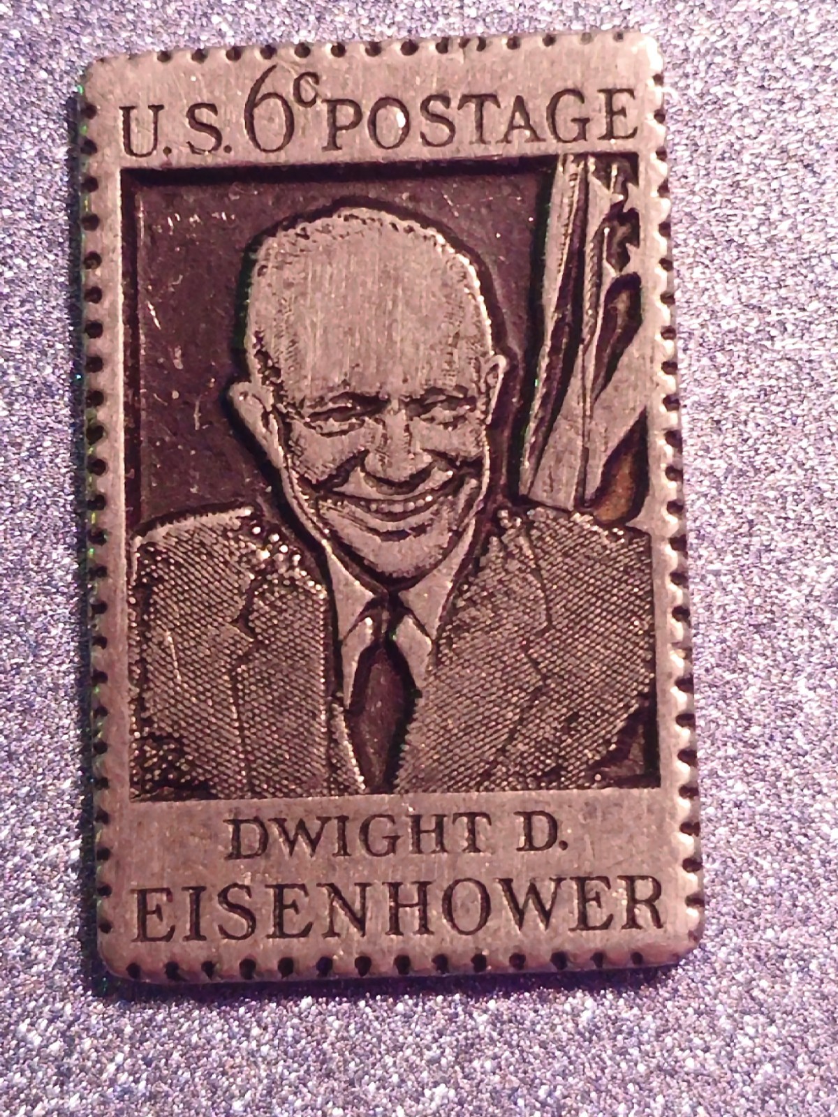 Vintage Pewter Dwight D Eisenhower Postage Stamp 6 Cents US 