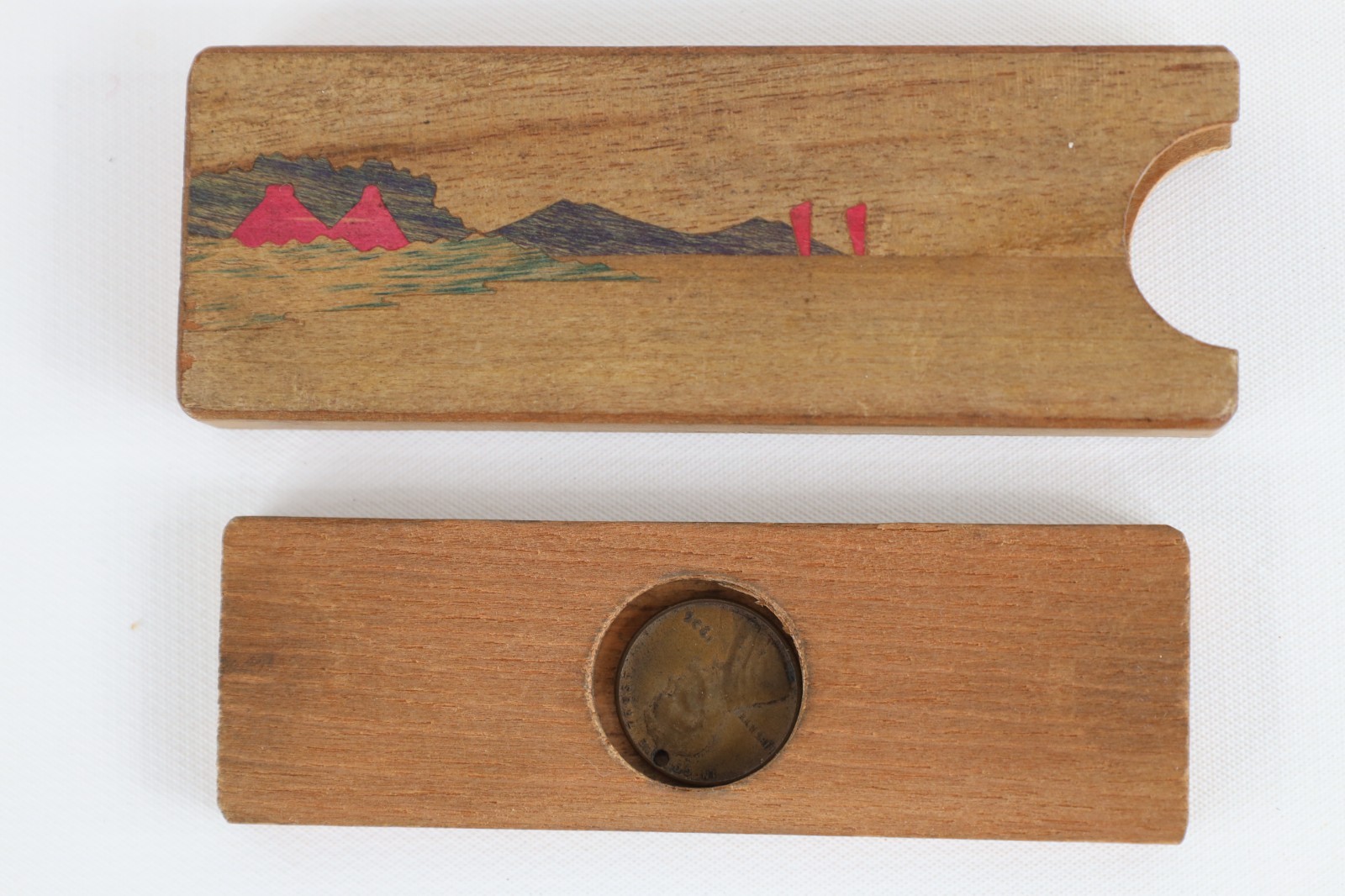 Vintage 50s World War II Occupied Japan Wood Disappearing Coin Magic Box Trick