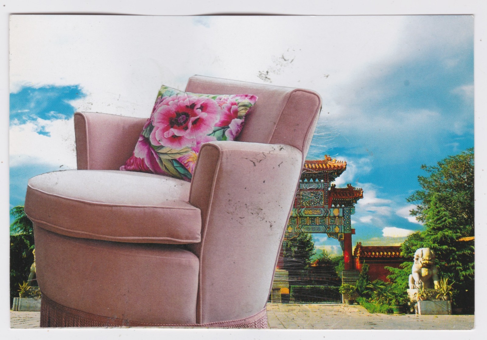 Mail Art David Greenberger "Floral Pillow" original collaged postcard 2024