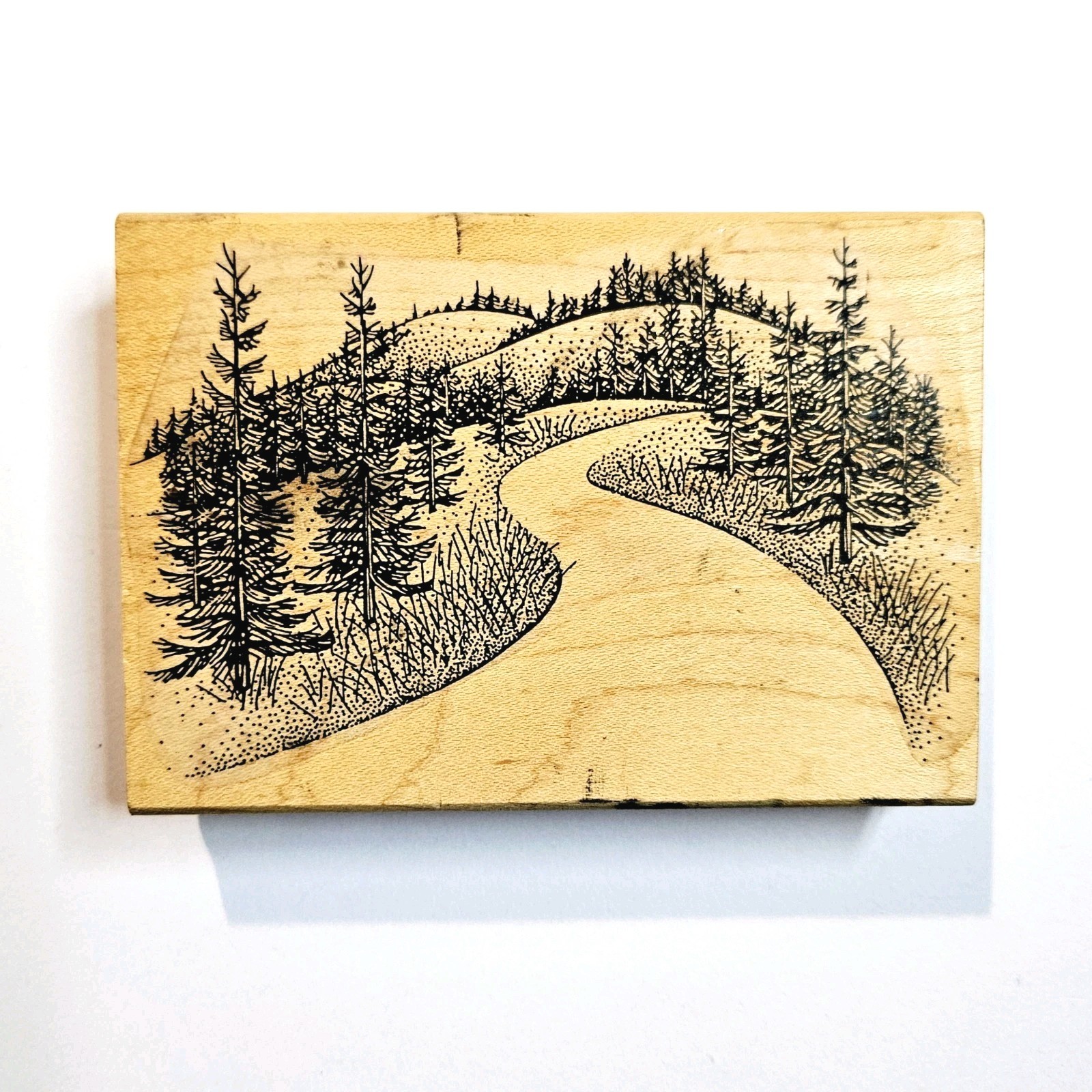 FOREST PATH A Stamp In The Hand Rubber Stamp Outdoors Pine Trees Scene Hill d333