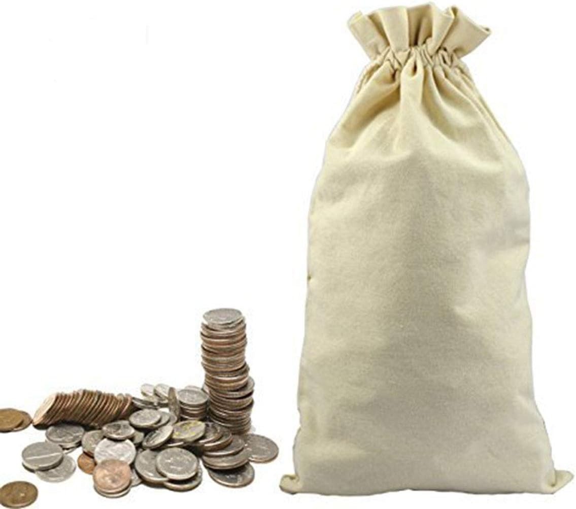 3 Canvas Coin Money Sacks Bag 10 by 17 inches Bank Deposit Change Transit Dra...