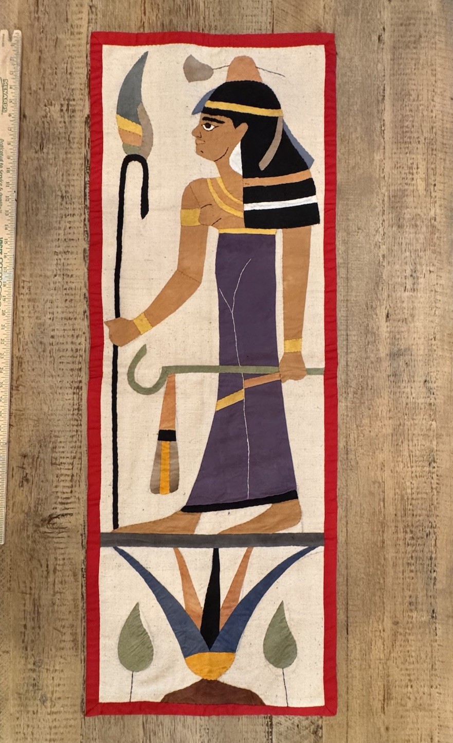 1920s Hand Sewn Egyptian Revival Appliqué Wall Panel Tapestry 47”x17”