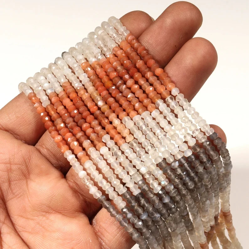 AAA Multi Moonstone Faceted Rondelle Beads: 13'' Wholesale Gemstone Strand