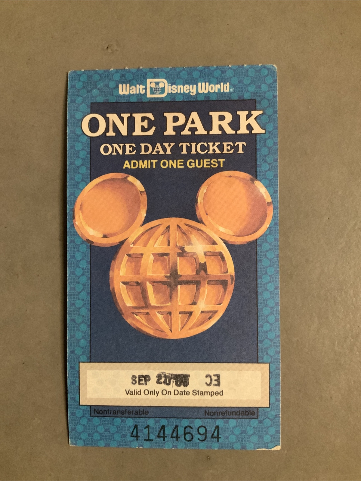 1989 Walt Disney World One Day Park Ticket 4144694