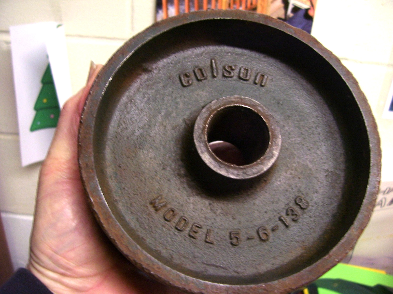 Vtg  COLSON antique cast iron factory farm cart wagon dolly  wheel 6", Steampunk