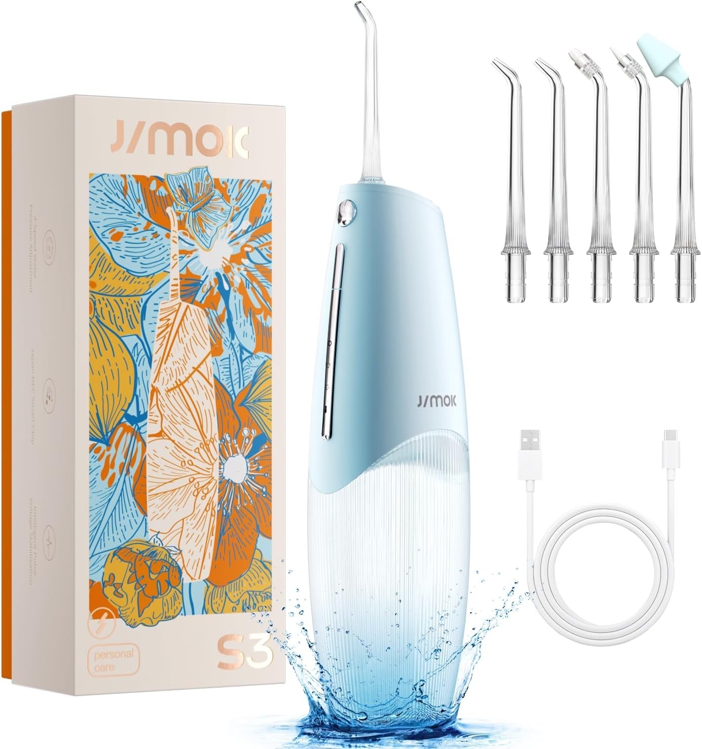 JIMOK Water Flosser (blue) 4 Modes Cordless, IPX7, 200ml Removable Water Tank...