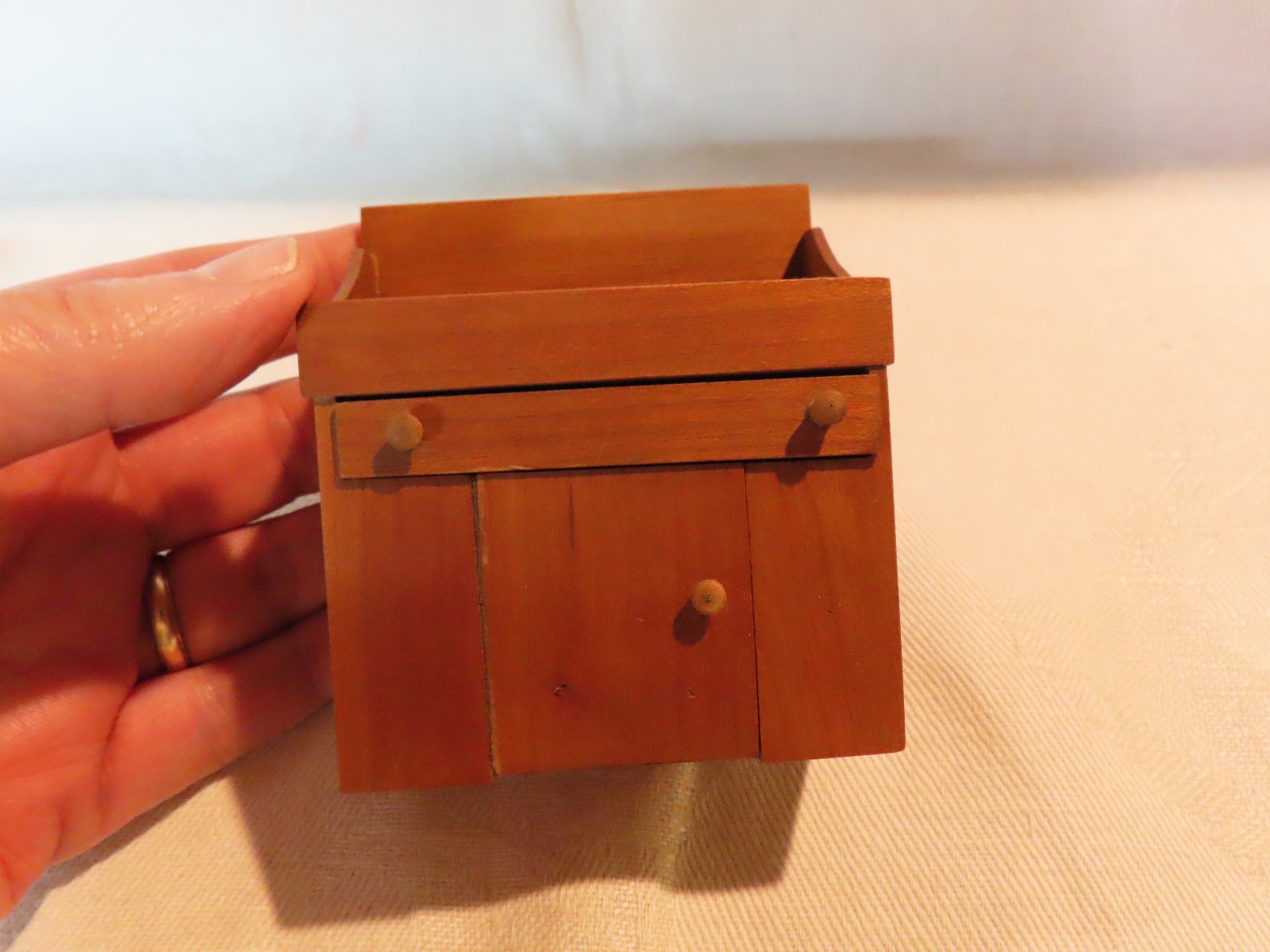 Vintage artisan made miniature dollhouse dry sink, signed by artist 1:12 scale