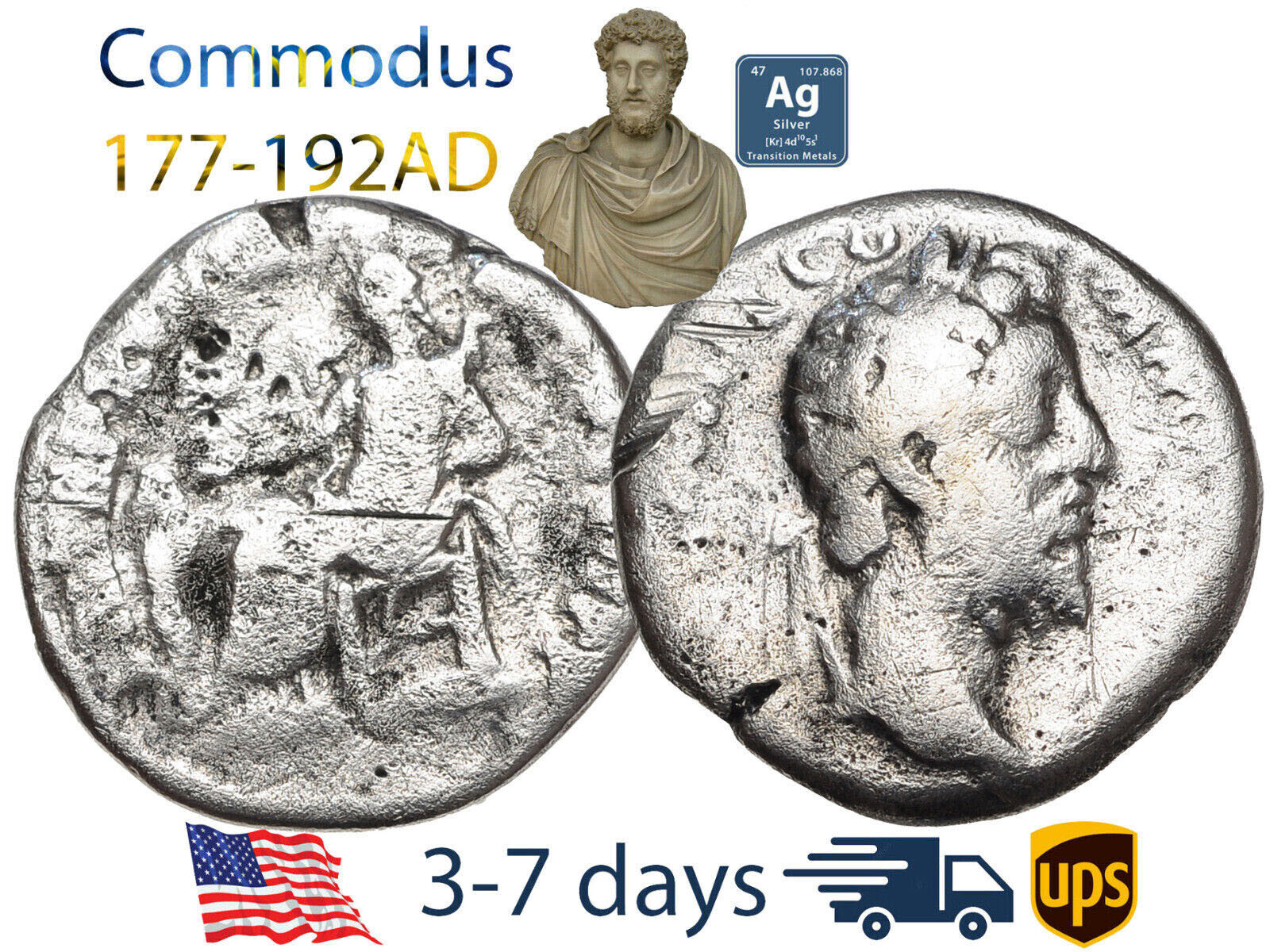 Ancient Roman Empire Coin Silver Denarius COMMODUS 177 - 192 AD Authentic #20442